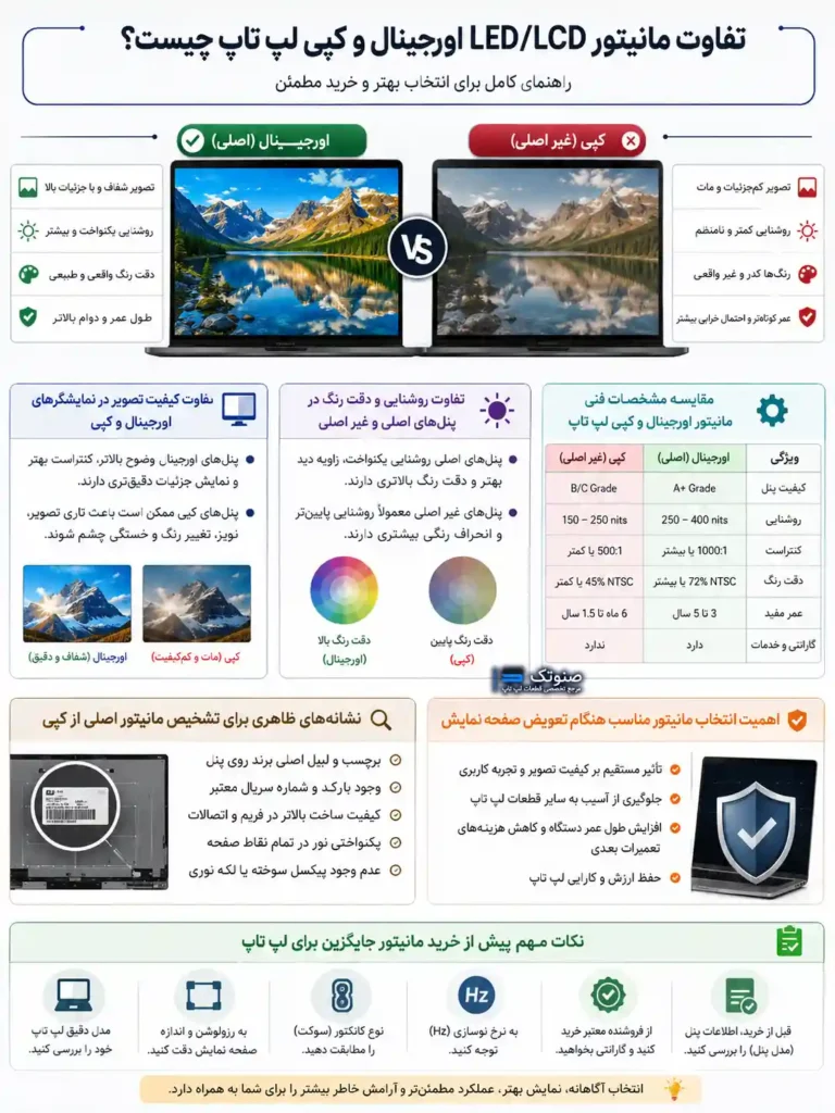تفاوت مانیتور led/lcd اورجینال و کپی لپ تاپ چیست؟